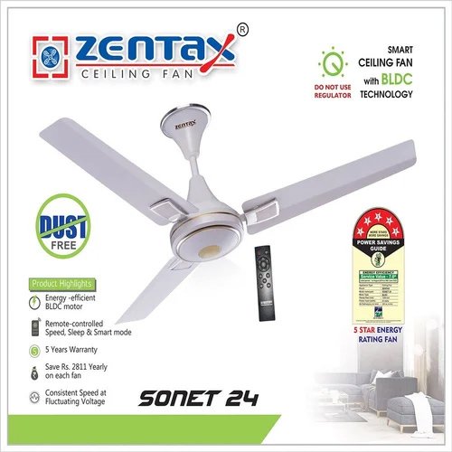 1200mm Zentax BLDC White Sonet 24 Ceiling Fan